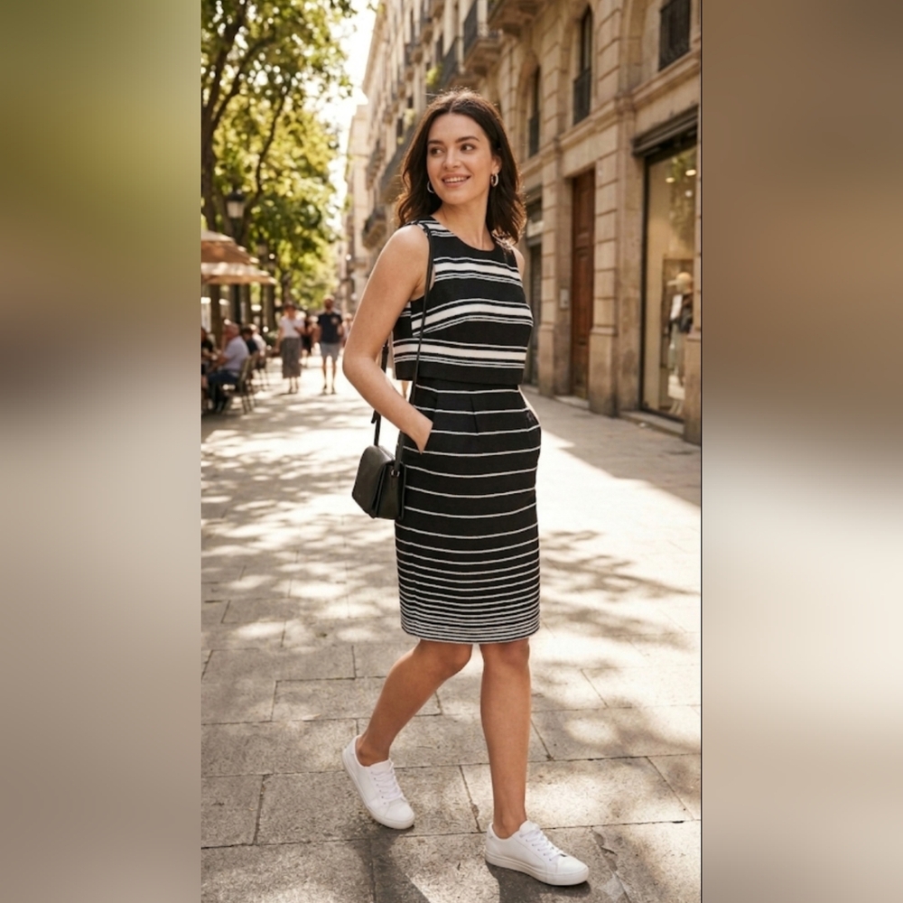 PRECIS Petite Black & White Striped Sheath Dress Size 12